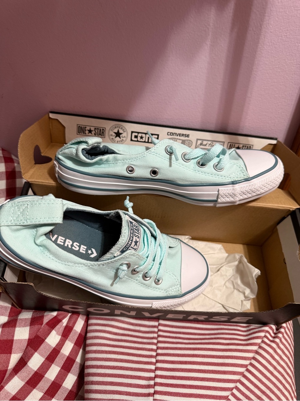 Converse Women’s CTAS Shoreline Low Top Slip-On Sneakers - Mint Teal White 6